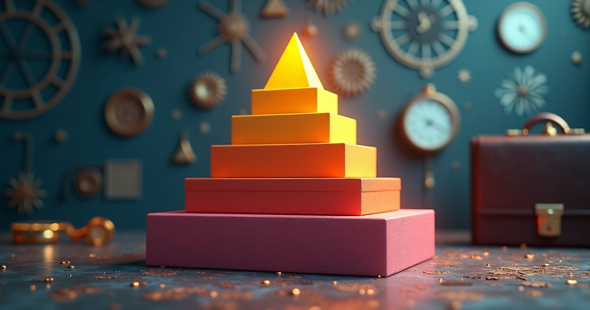 Pirâmide de Maslow em cores, mostrando cinco níveis de necessidades 