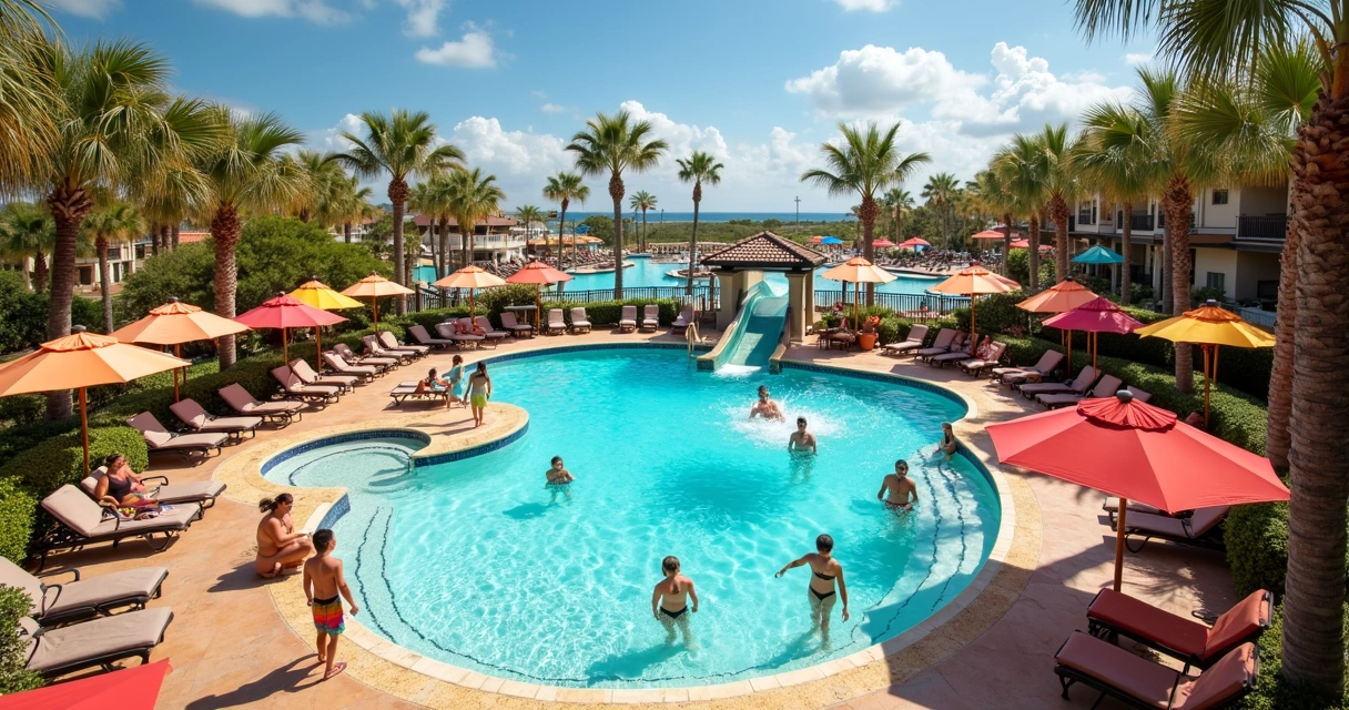 Piscina temática com toboágua no Cabana Bay em Orlando 