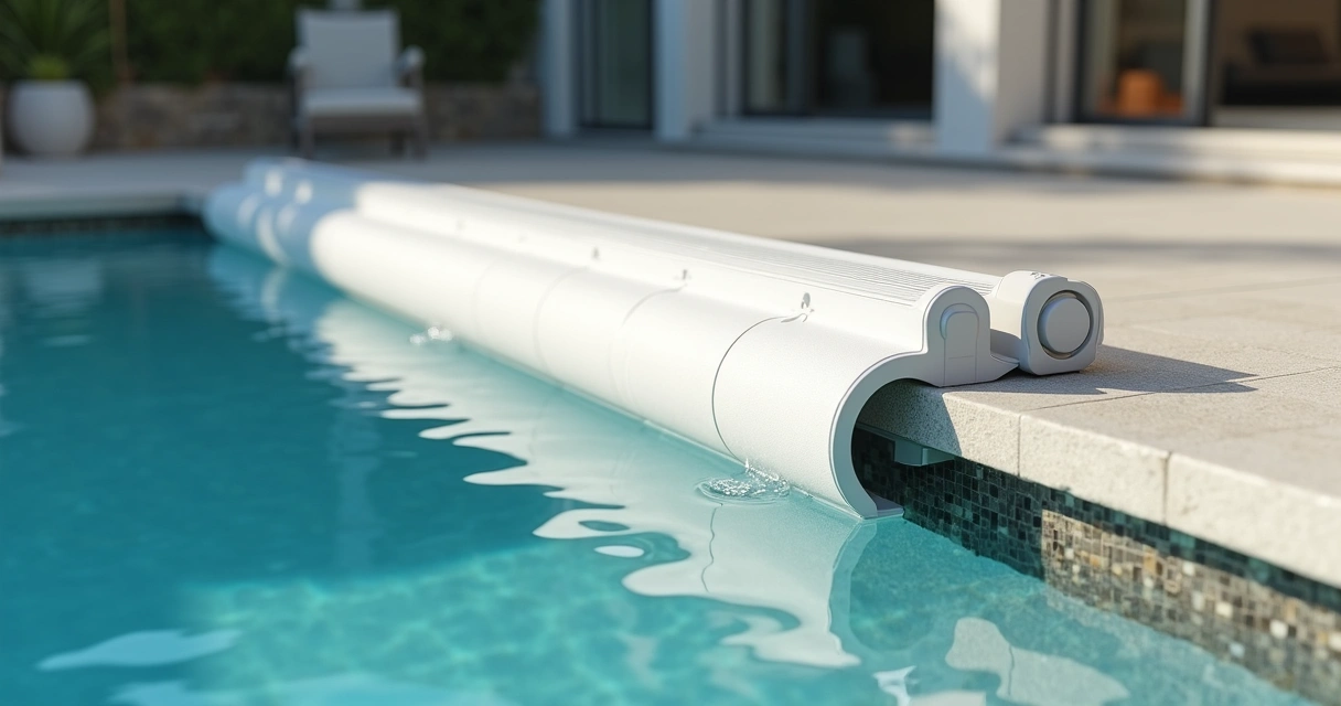 Cobertura automatizada aberta parcialmente acima de piscina residencial 