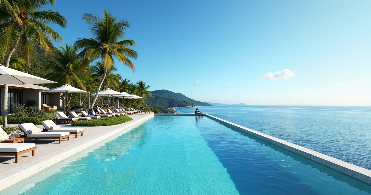Piscina infinita com vista para o mar em resort brasileiro 