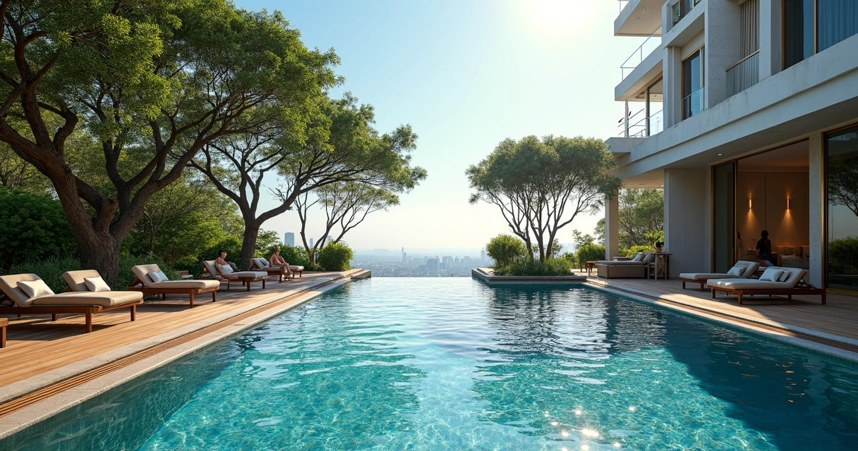 Piscina natural e sauna ao ar livre com rooftop em spa de São Paulo 