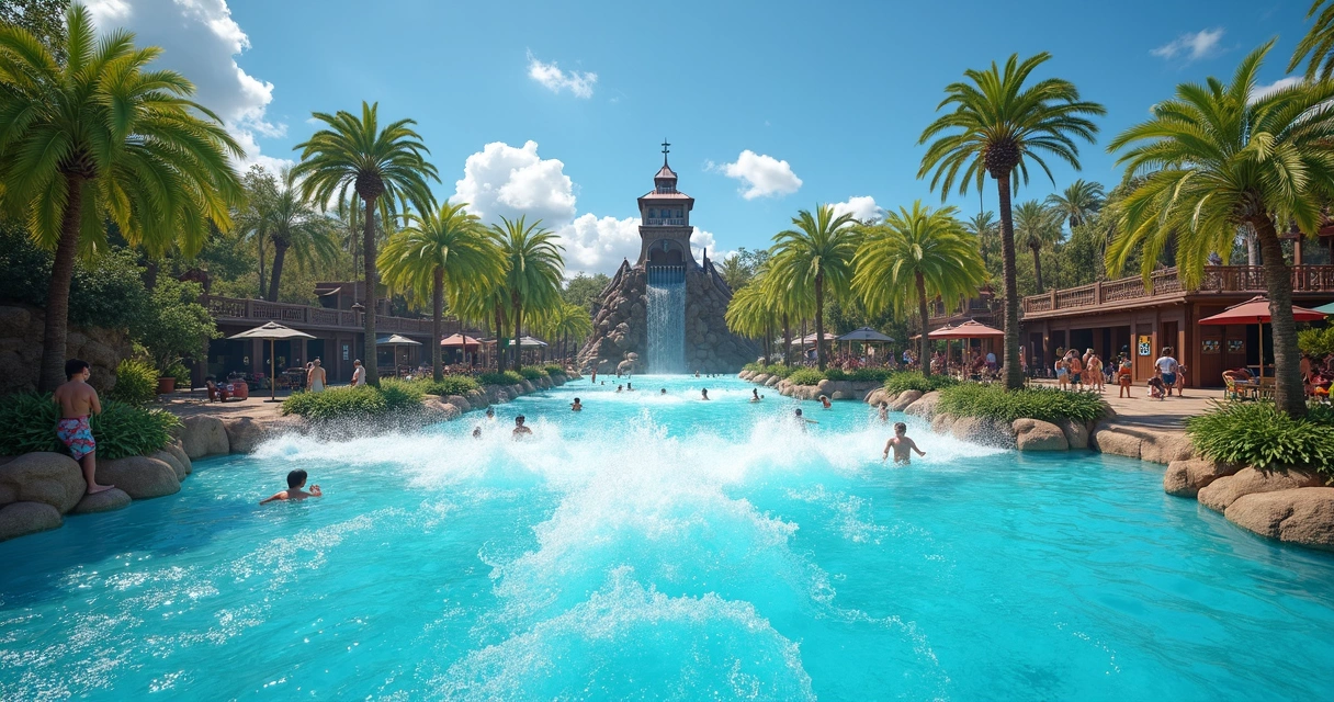 Piscina de ondas com temática tropical no Typhoon Lagoon 
