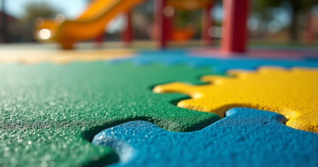 Detalhe de piso de borracha no playground 