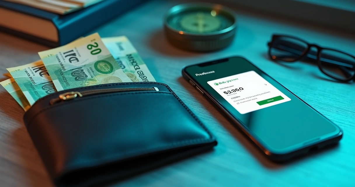 Carteira aberta com notas de reais e celular com tela de confirmação de PIX 