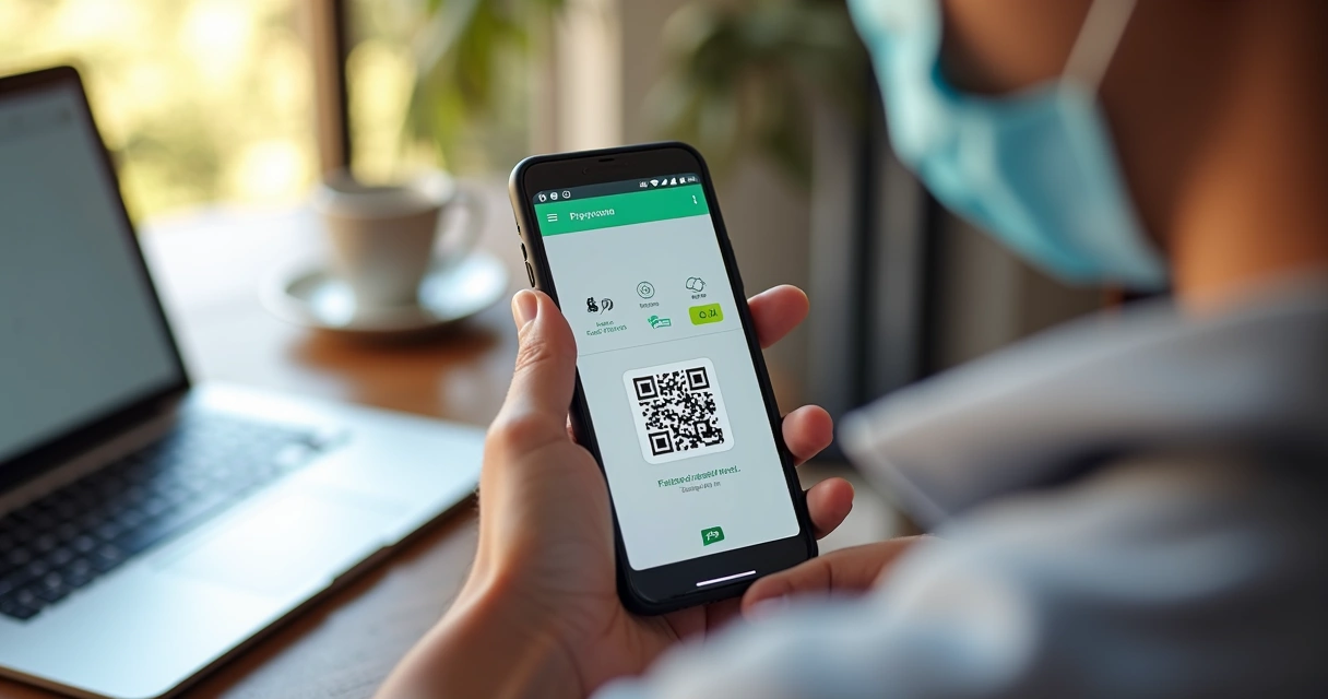 Pessoa usando Pix com celular na mão 