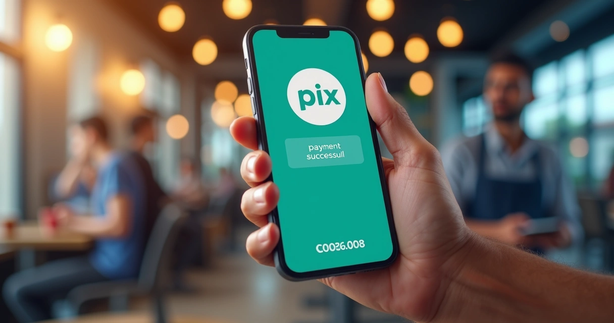 Ilustração de pagamento Pix integrando empresas e clientes. 
