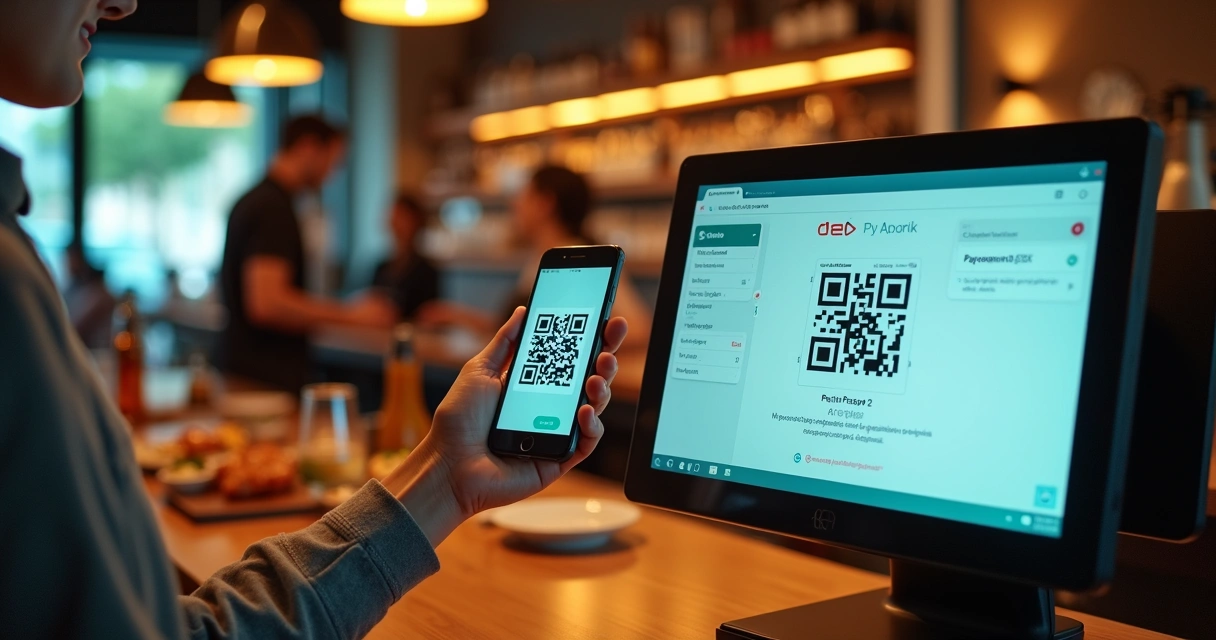 Caixa de restaurante cobrando cliente com QR Code de PIX integrado no sistema de PDV 