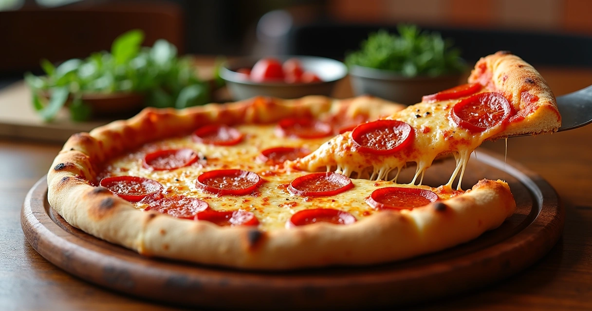 Pizza com borda recheada de pepperoni e queijo 
