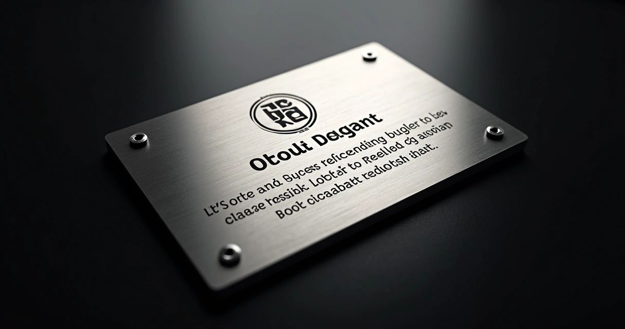 Placa de aço inox personalizada com gravação detalhada de logotipo e frases. 