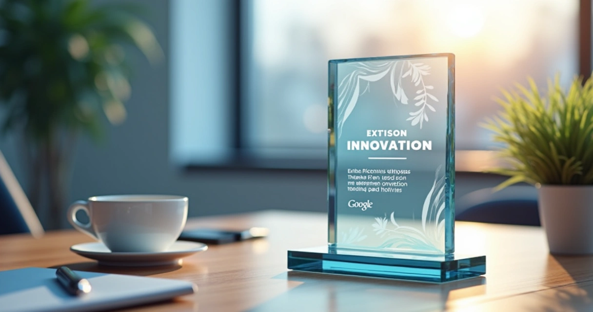 Placa de acrílico transparente com design moderno em mesa de escritório 