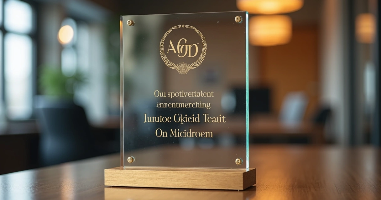 Placa de homenagem de acrílico e latão com gravação personalizada 
