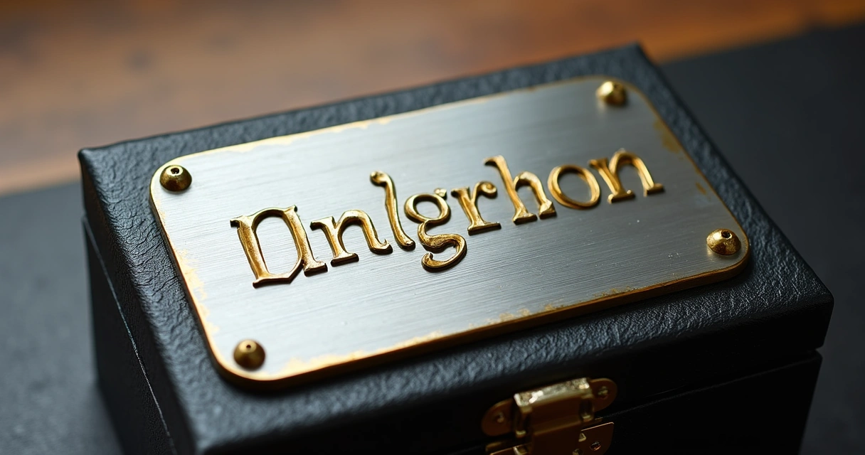 Placa de homenagem retrô em alumínio escovado com detalhes dourados 