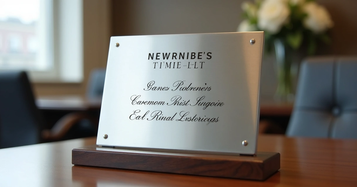 Placa de aço inox em homenagem de aposentadoria corporativa