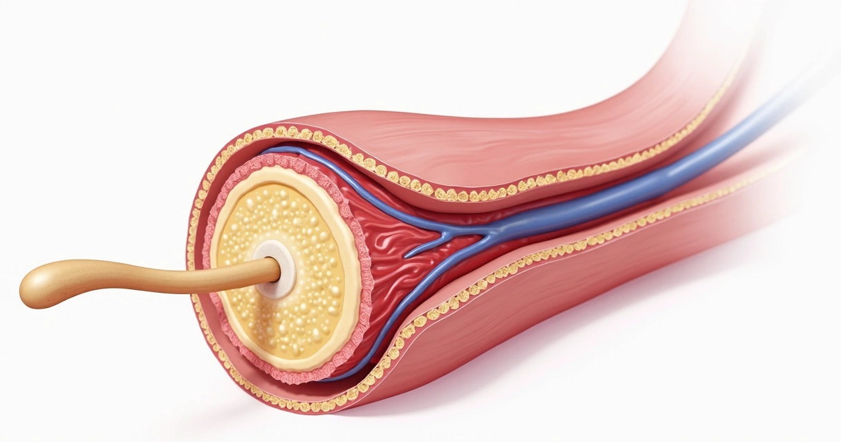 Ilustração anatômica de placa fibrosa no pênis 