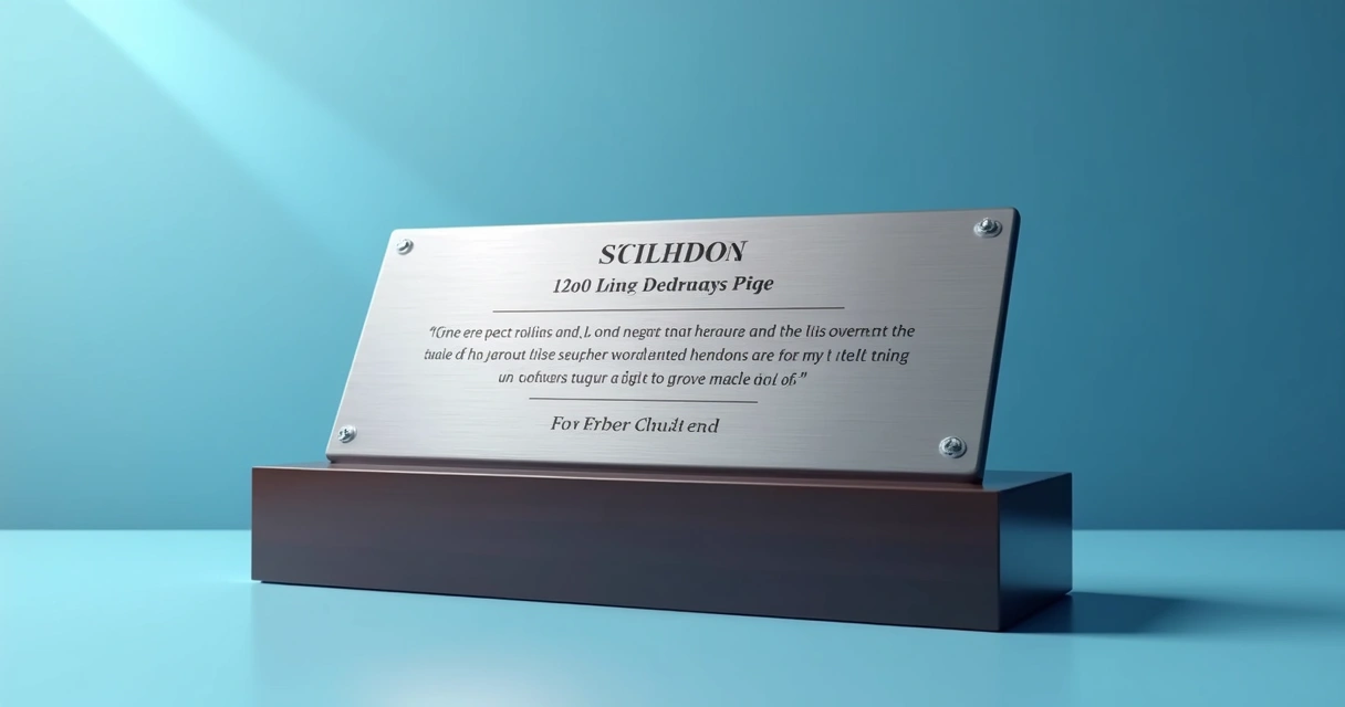 Placa de homenagem feita de aço inox com acabamento escovado e gravação detalhada 