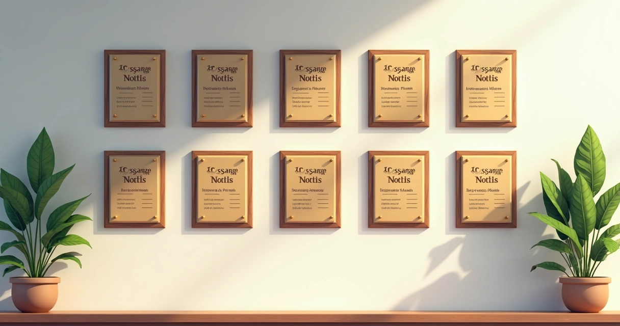 Placa de homenagem exposta na parede da empresa 