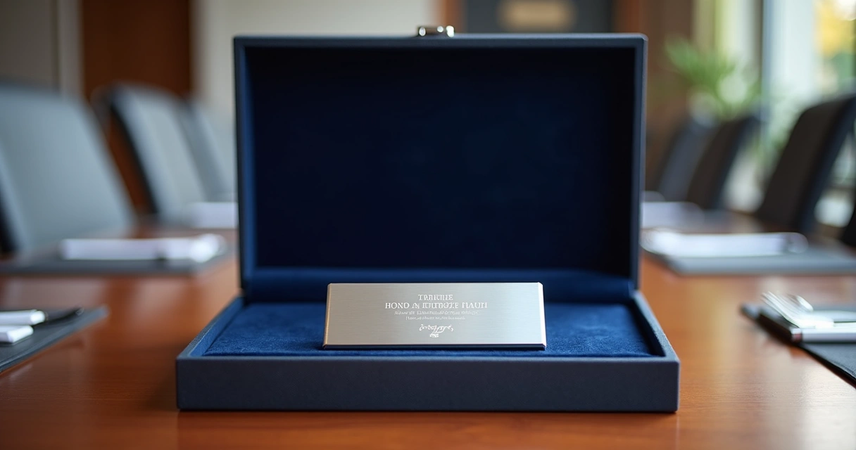 Placa de homenagem em inox com estojo corporativo 