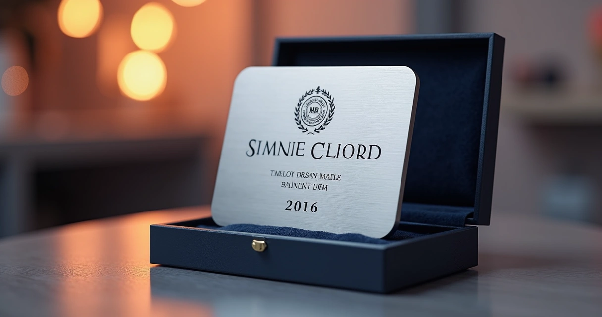 Placa de homenagem personalizada com gravação detalhada em aço inox 