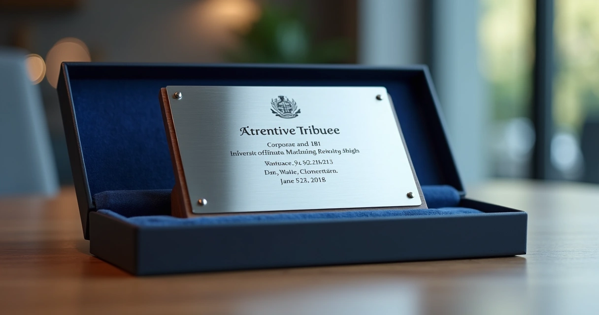 Placa de homenagem em inox com estojo e gravação corporativa