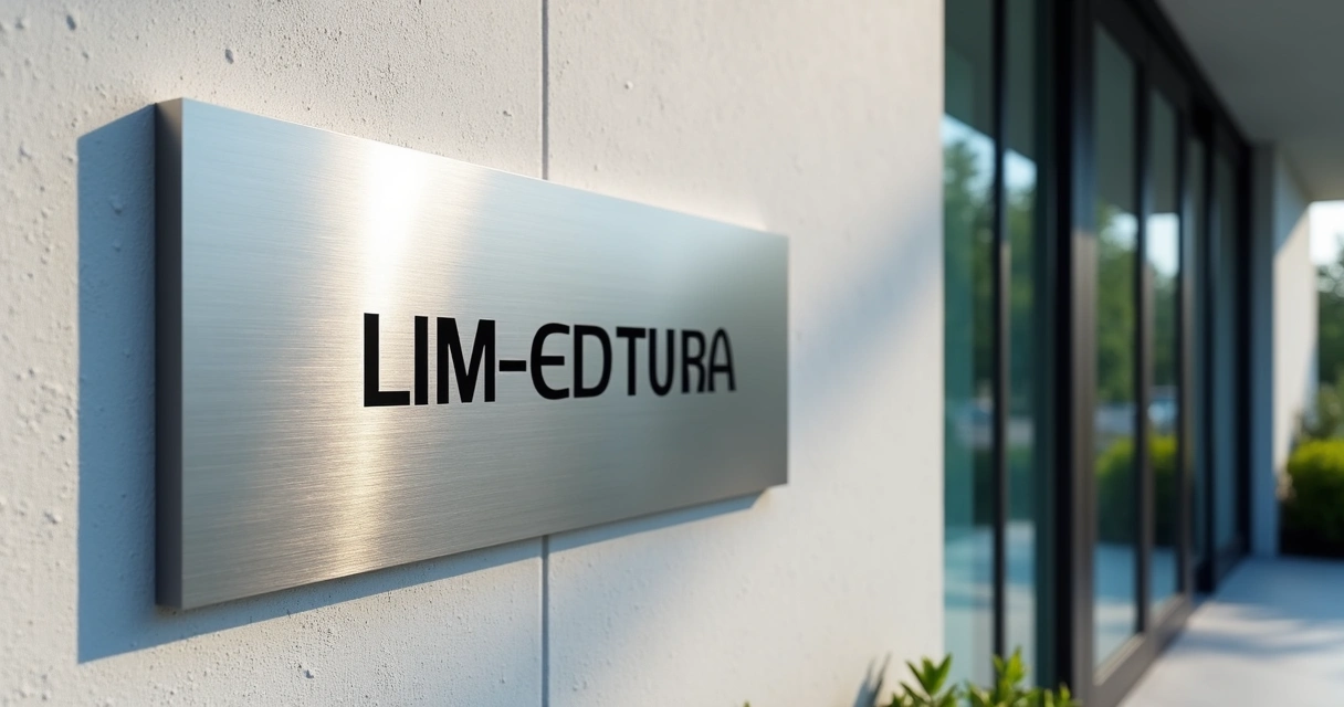 Placa inox escovado instalada em fachada corporativa externa