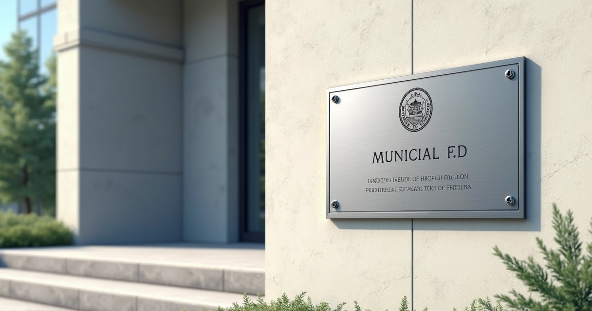 Placa de aço inox em parede de prédio público