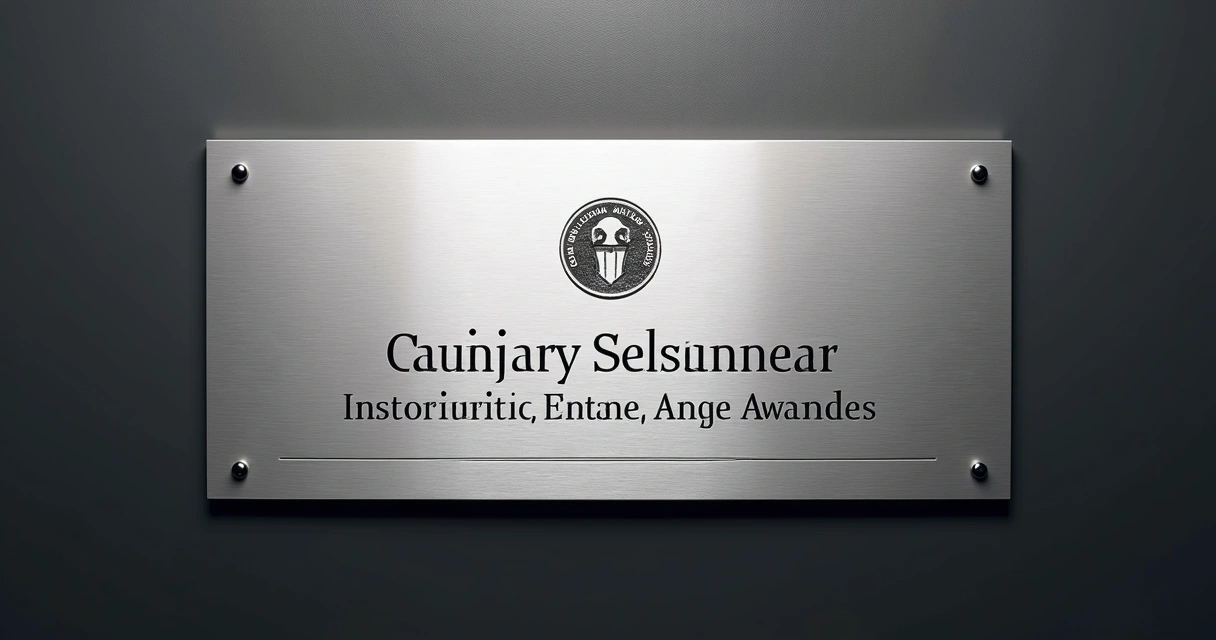 Placa institucional com acabamento escovado e logotipo gravado 