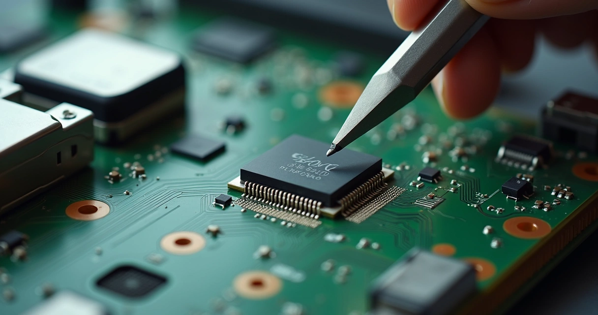 Placa-mãe com chip BGA em close