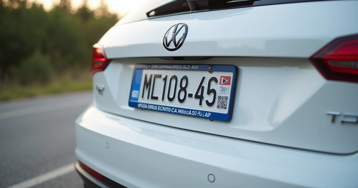 Placa do Mercosul em carro branco visto de trás