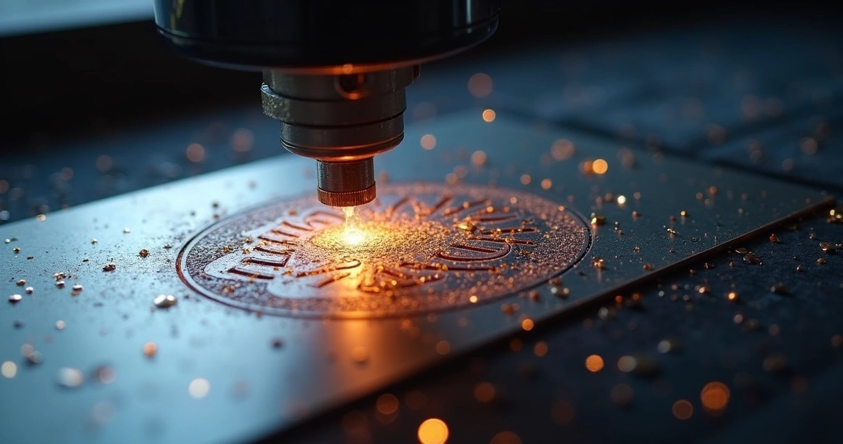 Detalhe de gravação a laser em placa personalizada 