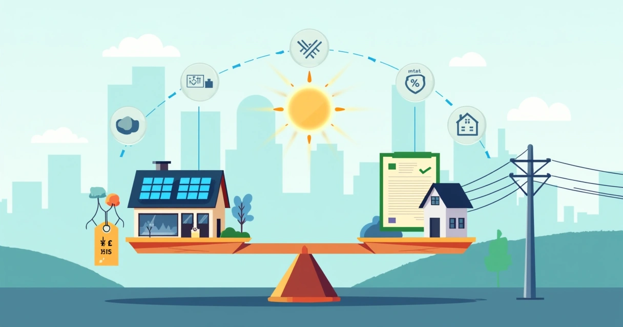 Comparação em balança entre placa solar cara e energia por assinatura mais barata 