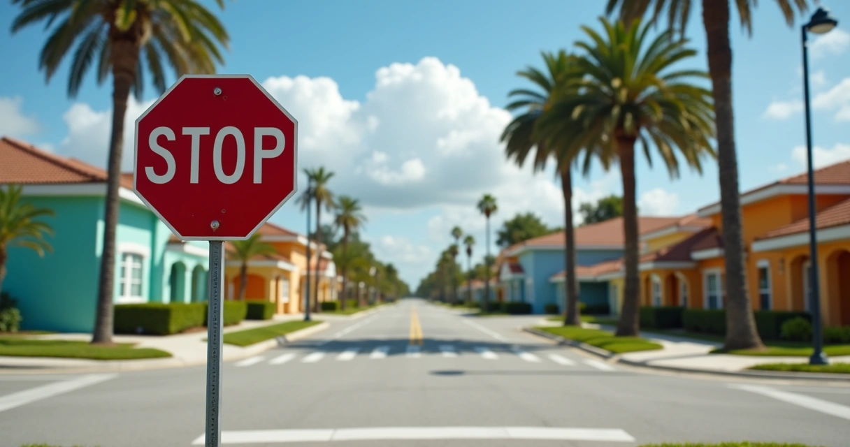 Placa de STOP vermelha em cruzamento de Orlando. 