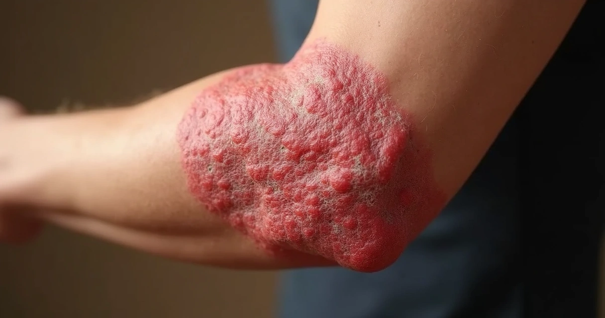 Placa avermelhada com escamas em cotovelo 