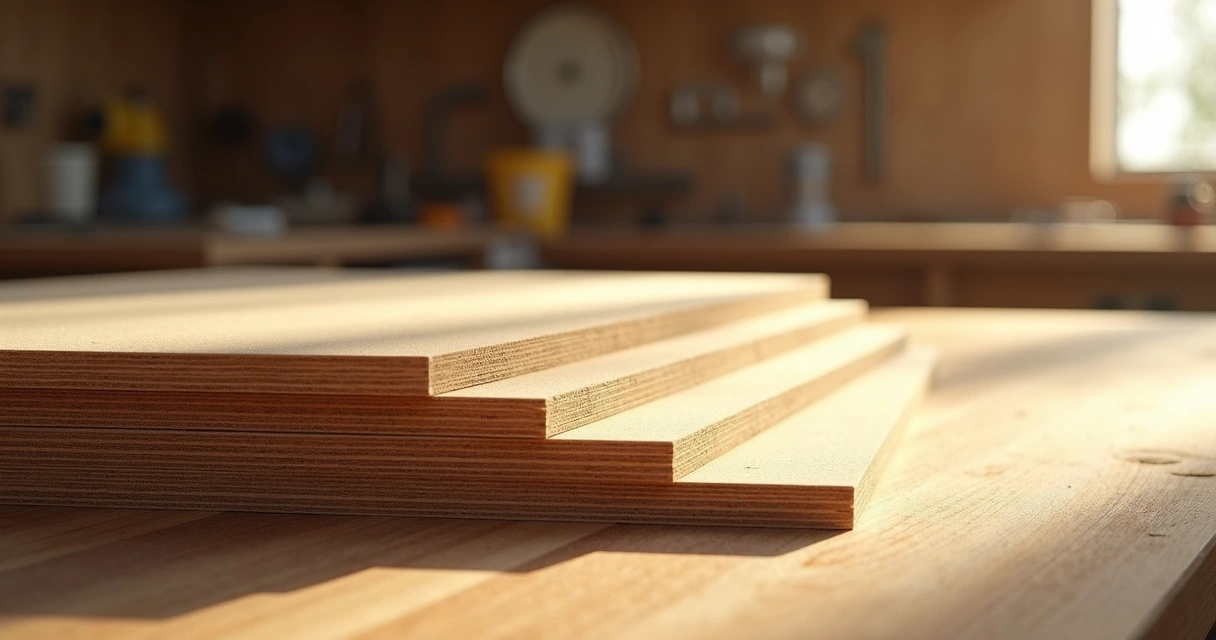 Placas de mdf sobre uma mesa de marcenaria