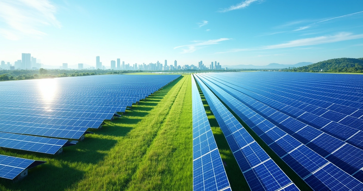 Painéis solares em um parque de energia no Brasil 