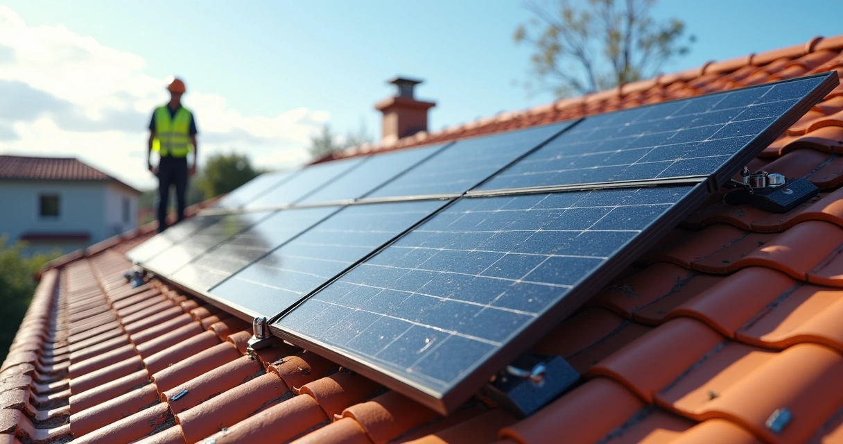 Placas solares instaladas em telhado residencial 