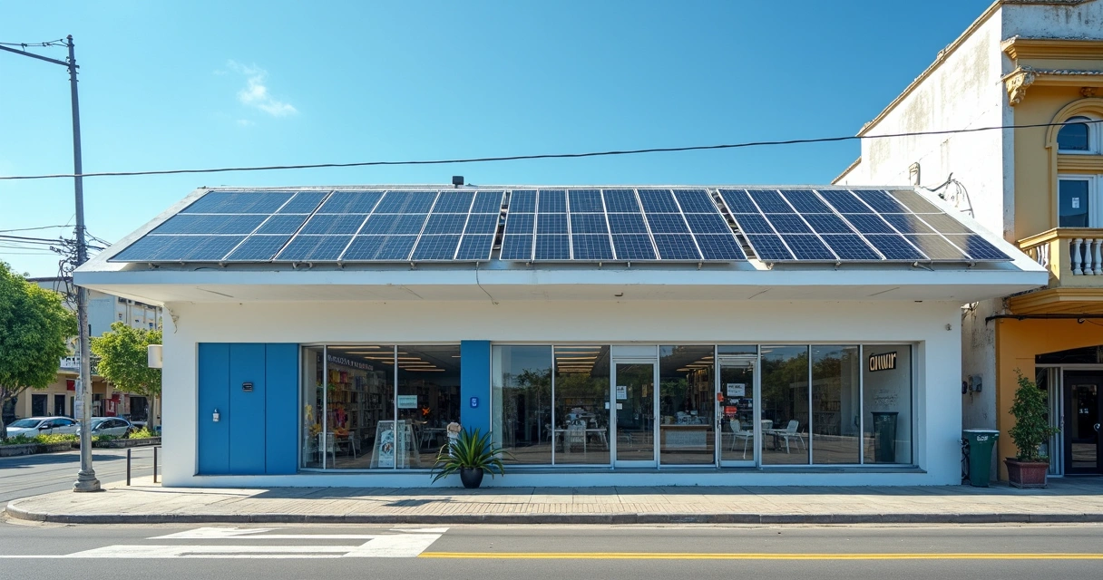 Placas solares instaladas em telhado de loja em Recife