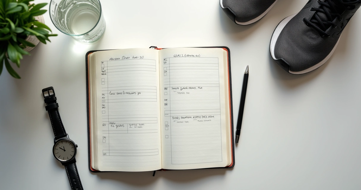 Cuaderno abierto con plan de hábitos y rutina diaria 