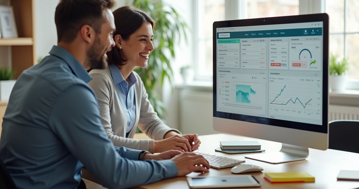 Planejador financeiro apresentando gráfico digital a cliente 
