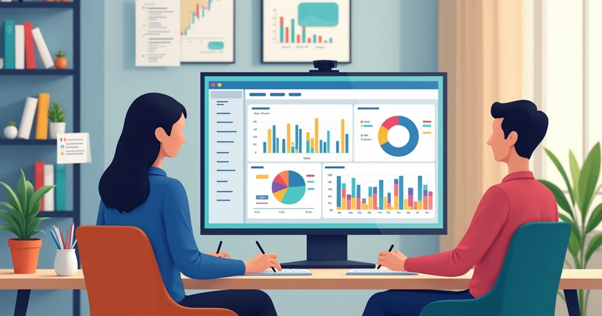 Reunião online de planejador financeiro e cliente analisando gráficos em uma tela 