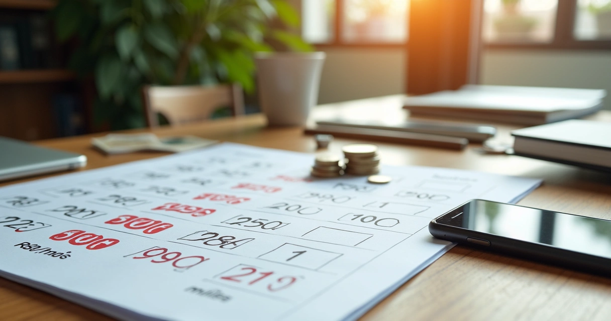 Calendário com marcações de metas para economizar dinheiro em 2026 
