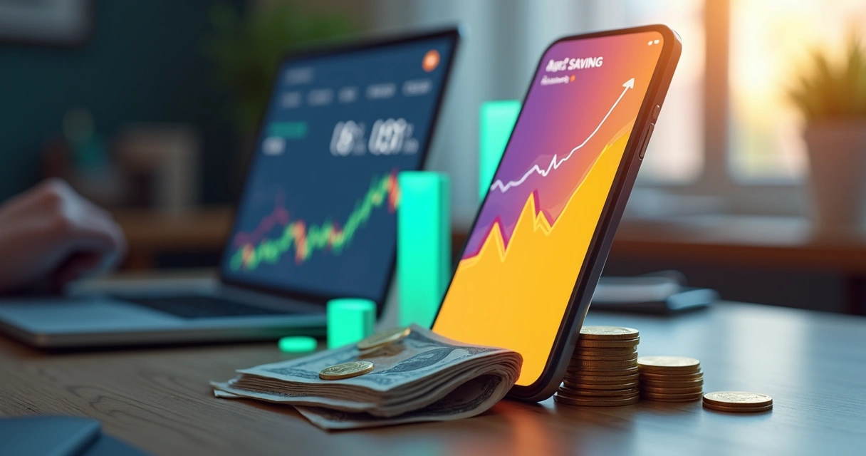 Ilustração de celular com gráfico de economia para aposentadoria