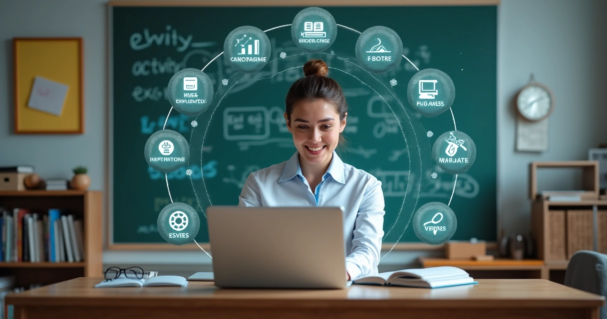 Professor preparado para aula com materiais didáticos digitais em tela 