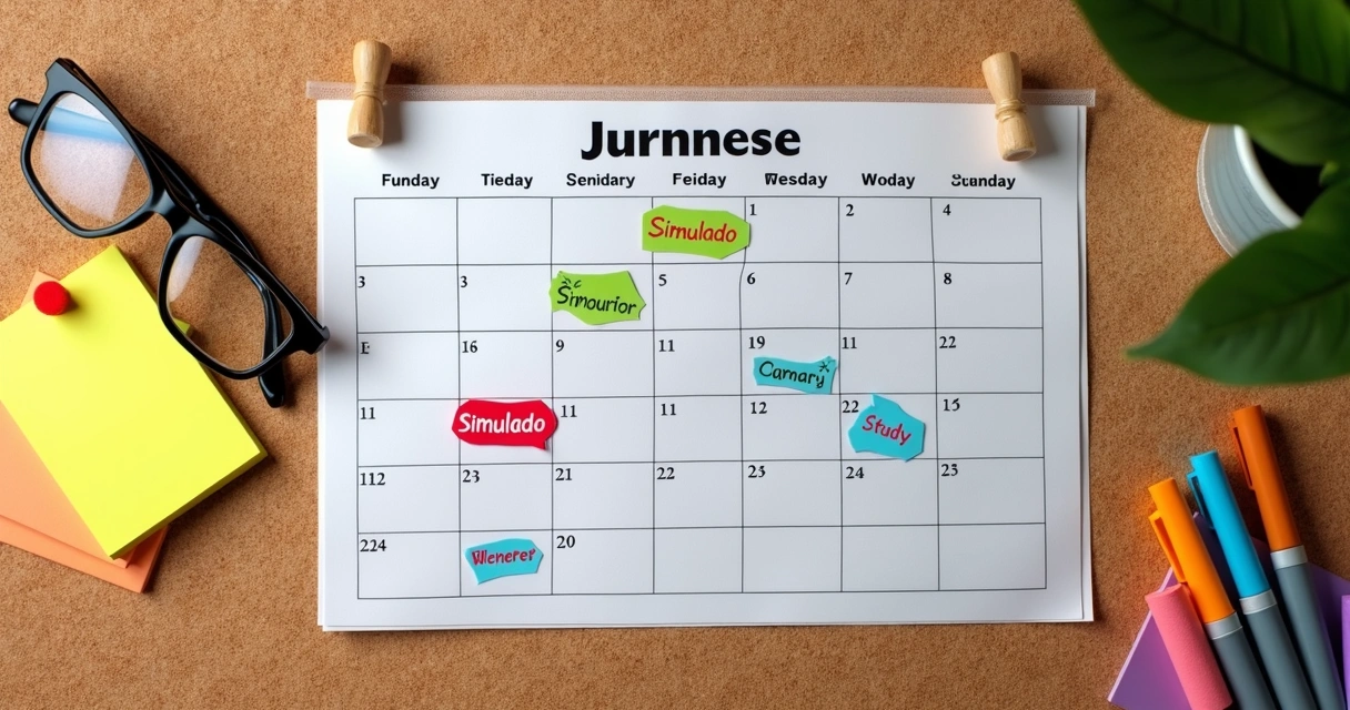 Calendário de estudos com simulados marcados em destaque 