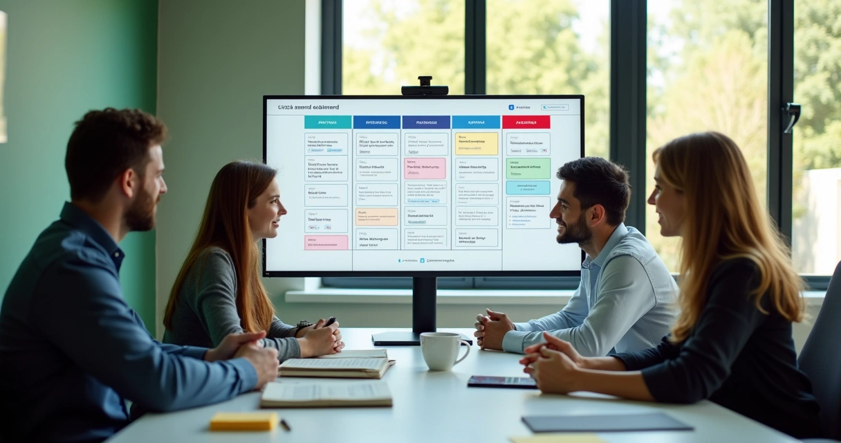 Equipe organizando calendário de posts em tela compartilhada