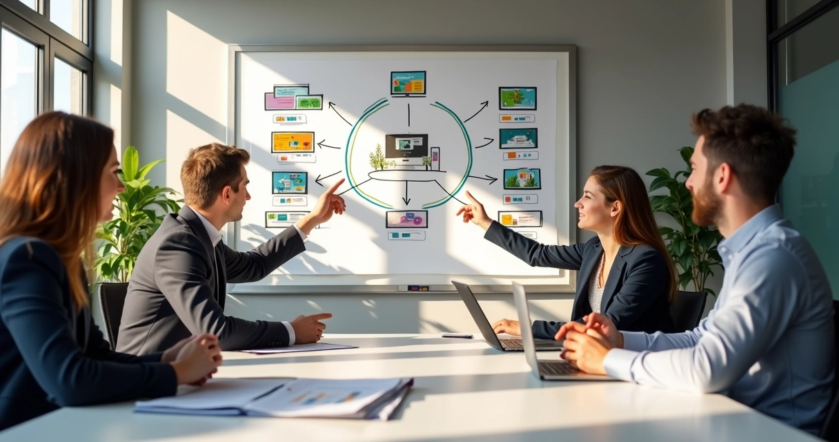 Quadro de planejamento com mídia digital, TV e outdoor conectados 