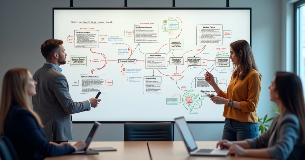 Exemplo de planejamento de campanha de anúncio digital em um quadro branco