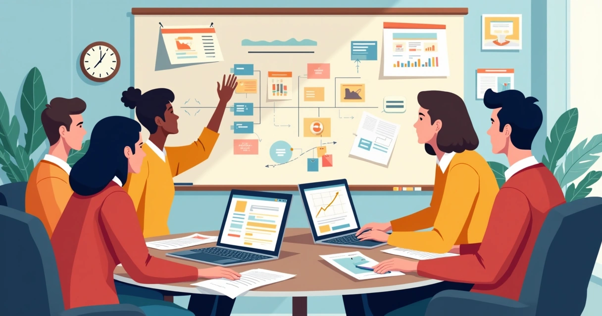 Planejamento de campanha política digital com equipe reunida 