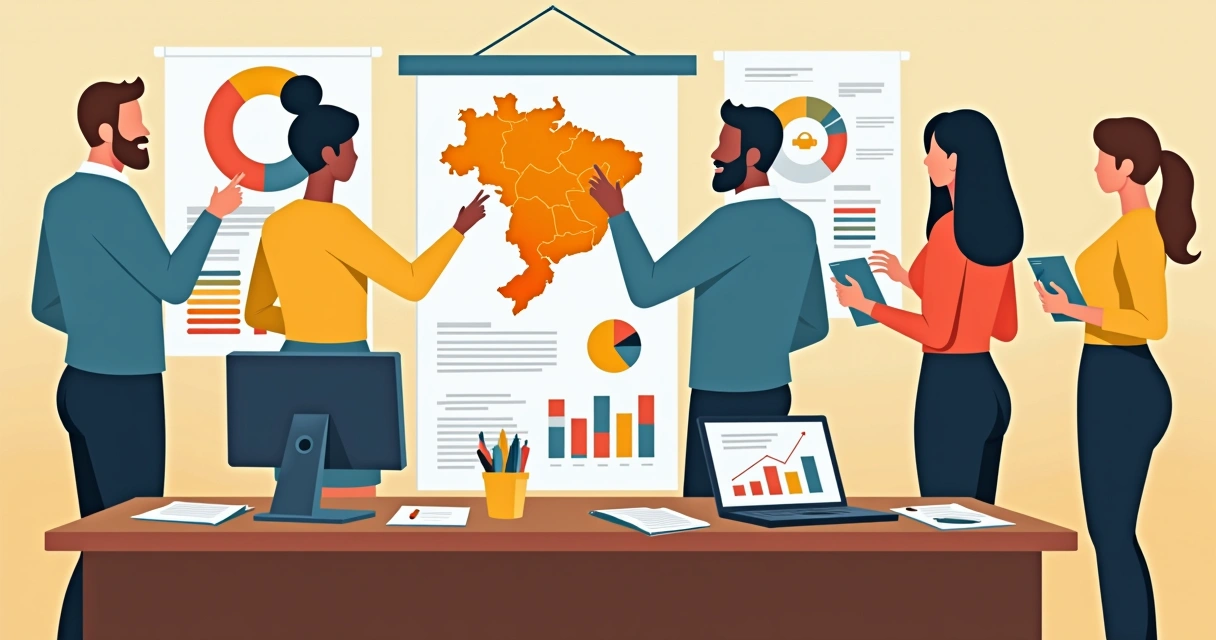 Equipe analisando gráficos de campanha política 