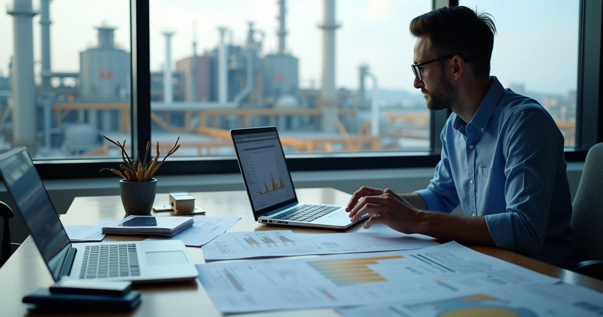 Planejamento de CAPEX com planta industrial ao fundo 