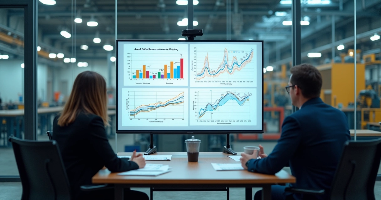Reunião industrial com gráficos de CAPEX e renovação de ativos